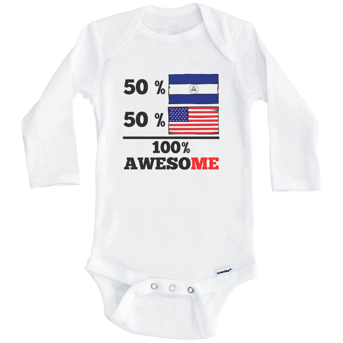 Half Nicaraguan Half American 100% Awesome Baby Onesie (Long Sleeves)