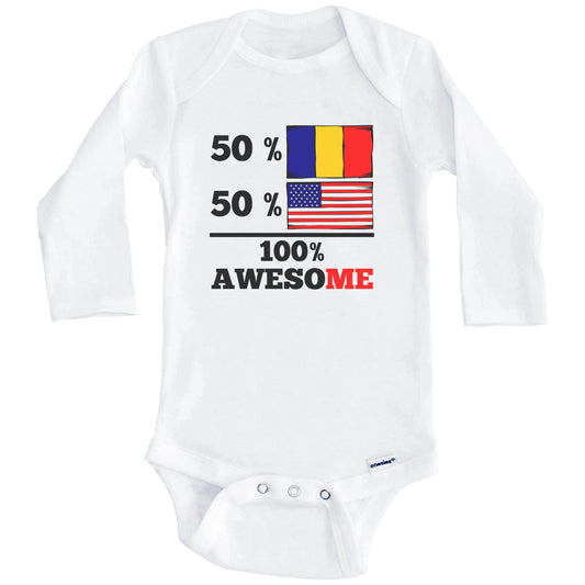 Half Romanian Half American 100% Awesome Baby Onesie (Long Sleeves)