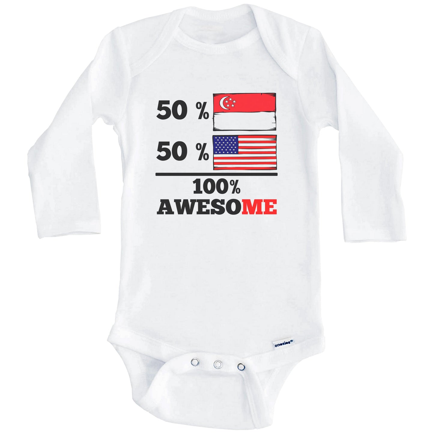 Half Singaporean Half American 100% Awesome Baby Onesie (Long Sleeves)