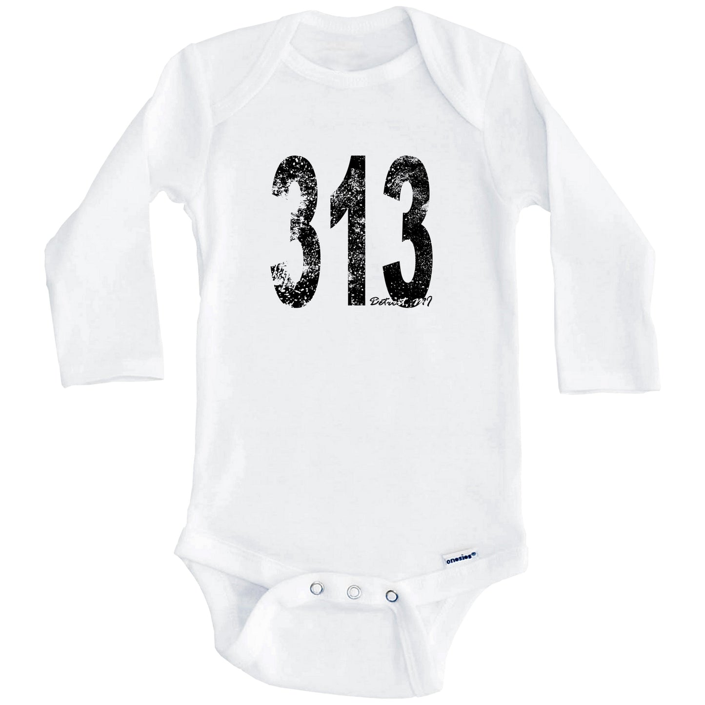 313 Detroit Michigan Area Code Baby Onesie - One Piece Baby Bodysuit (Long Sleeves)