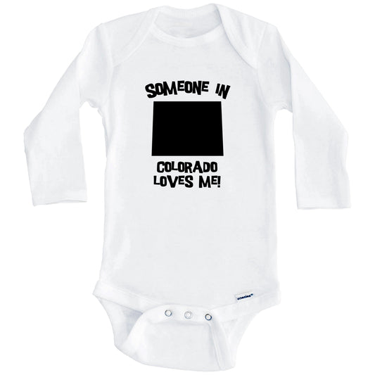 Someone In Colorado Loves Me State Silhouette Cute Baby Onesie - One Piece Baby Bodysuit (Long Sleeves)
