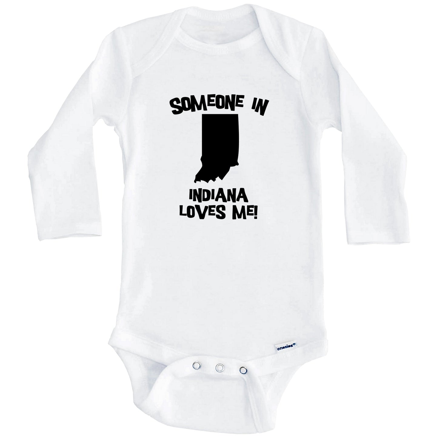 Someone In Indiana Loves Me State Silhouette Cute Baby Onesie - One Piece Baby Bodysuit (Long Sleeves)