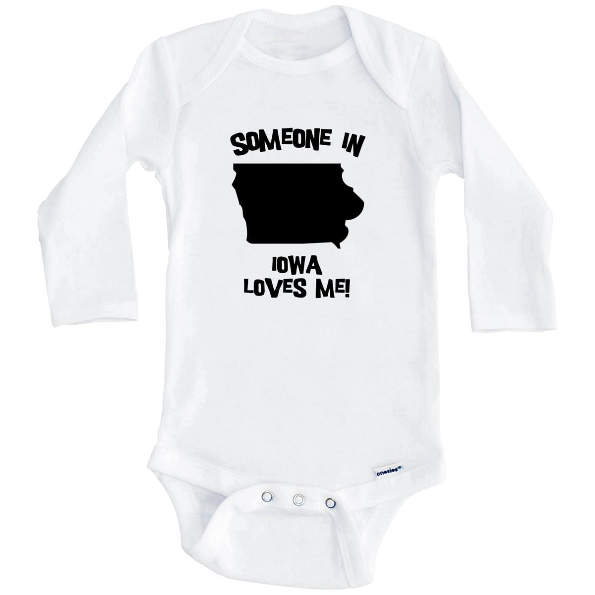 Someone In Iowa Loves Me State Silhouette Cute Baby Onesie - One Piece Baby Bodysuit (Long Sleeves)