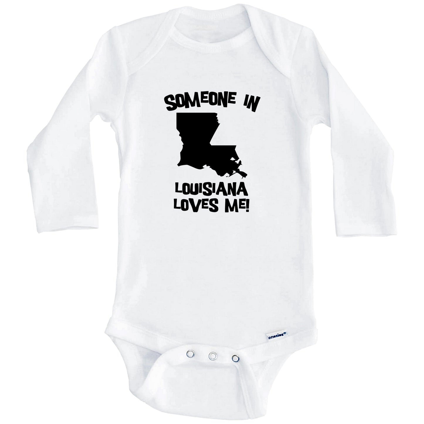 Someone In Louisiana Loves Me State Silhouette Cute Baby Onesie - One Piece Baby Bodysuit (Long Sleeves)