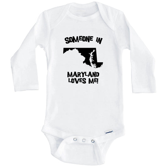 Someone In Maryland Loves Me State Silhouette Cute Baby Onesie - One Piece Baby Bodysuit (Long Sleeves)