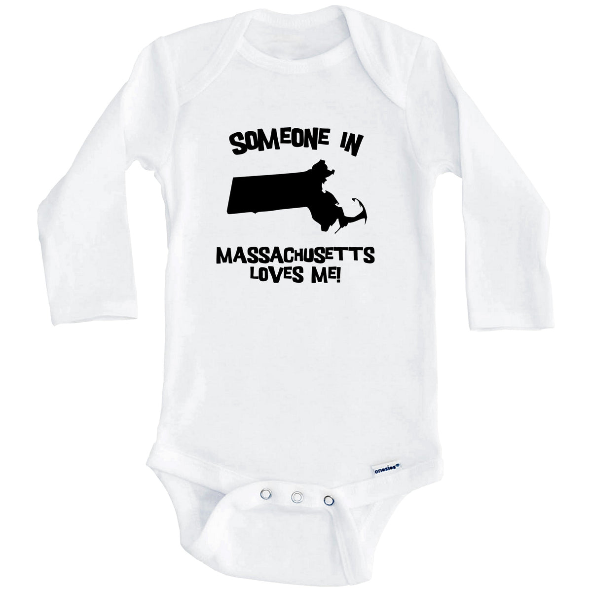 Someone In Massachusetts Loves Me State Silhouette Cute Baby Onesie - One Piece Baby Bodysuit (Long Sleeves)