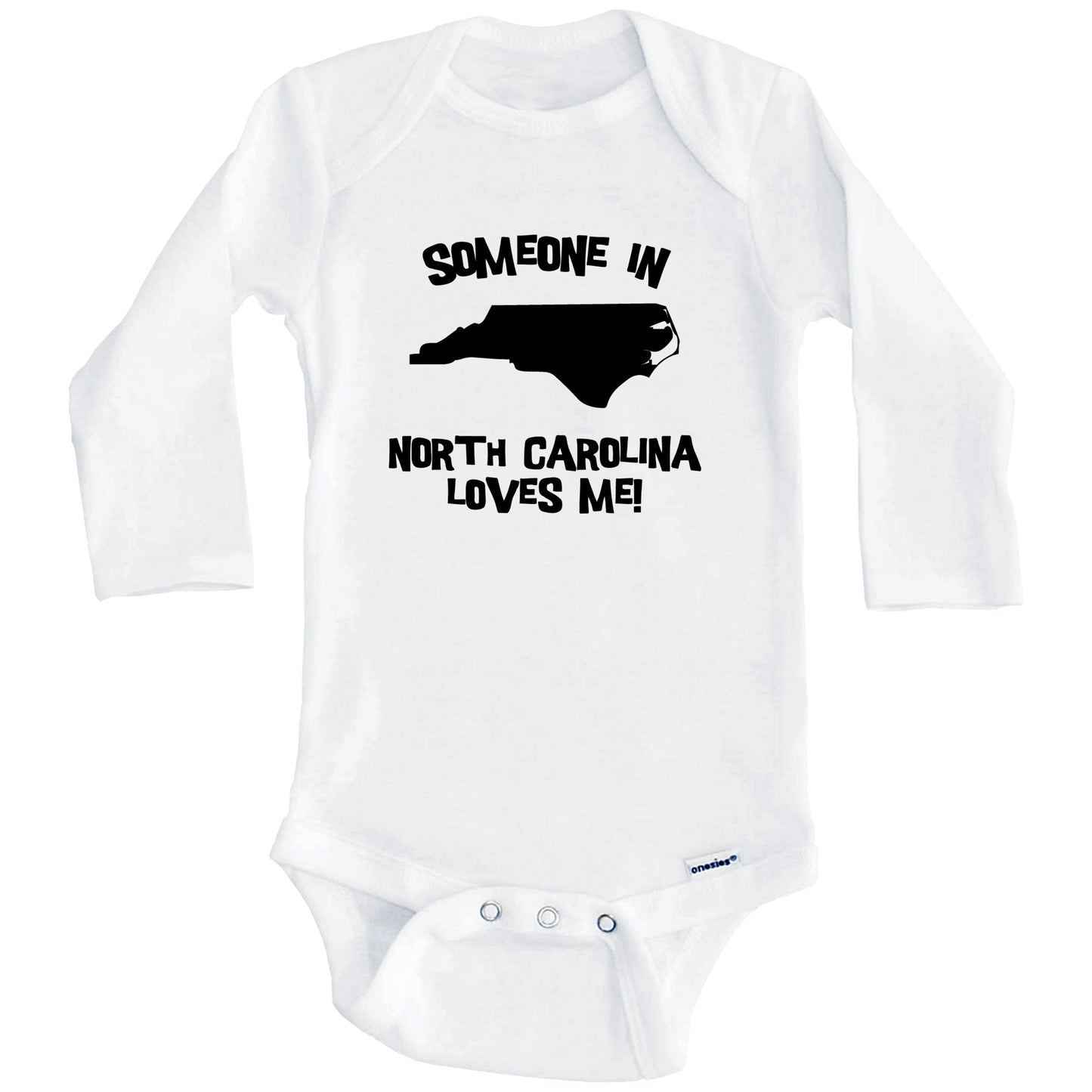 Someone In North Carolina Loves Me State Silhouette Cute Baby Onesie - One Piece Baby Bodysuit (Long Sleeves)
