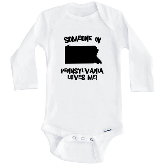Someone In Pennsylvania Loves Me State Silhouette Cute Baby Onesie - One Piece Baby Bodysuit (Long Sleeves)
