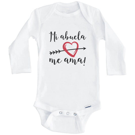 Mi Abuela Me Ama My Grandma Loves Me Spanish Language Grandchild Onesie - One Piece Baby Bodysuit (Long Sleeves)