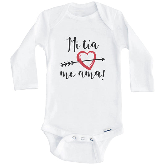 Mi Tía Me Ama My Aunt Loves Me Spanish Language Niece Nephew Onesie - One Piece Baby Bodysuit (Long Sleeves)