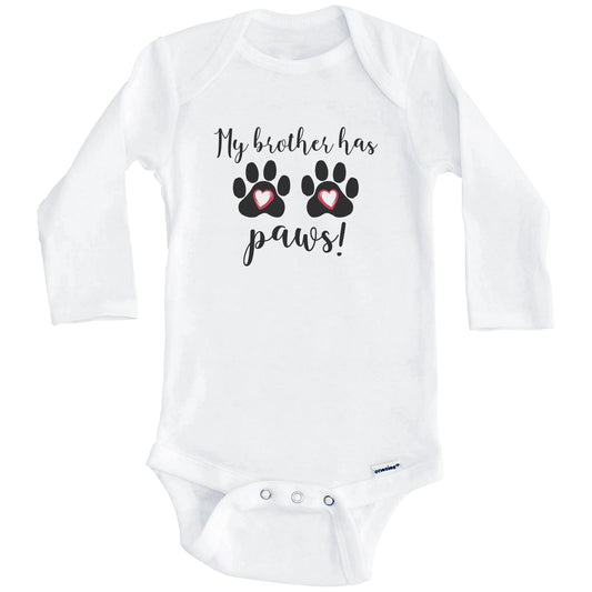My Brother Has Paws Cute Dog Baby Onesie - One Piece Baby Bodysuit (Long Sleeves)