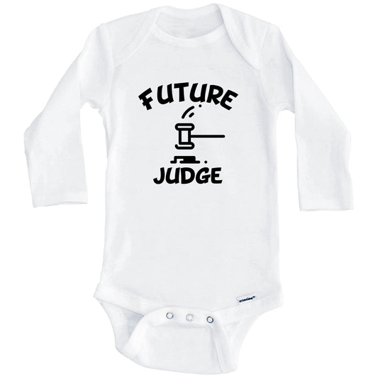 Future Judge Cute Gavel Baby Onesie - One Piece Baby Bodysuit (Long Sleeves)