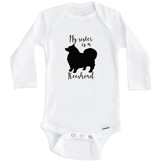My Sister Is A Keeshond Cute Dog Baby Onesie - Keeshond One Piece Baby Bodysuit (Long Sleeves)