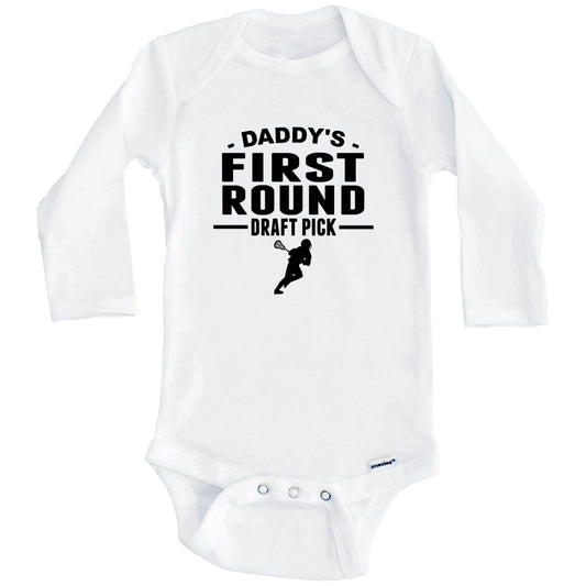 Lacrosse Onesie - Daddy's First Round Draft Pick Lacrosse Player First Child Baby Onesie (Long Sleeves)