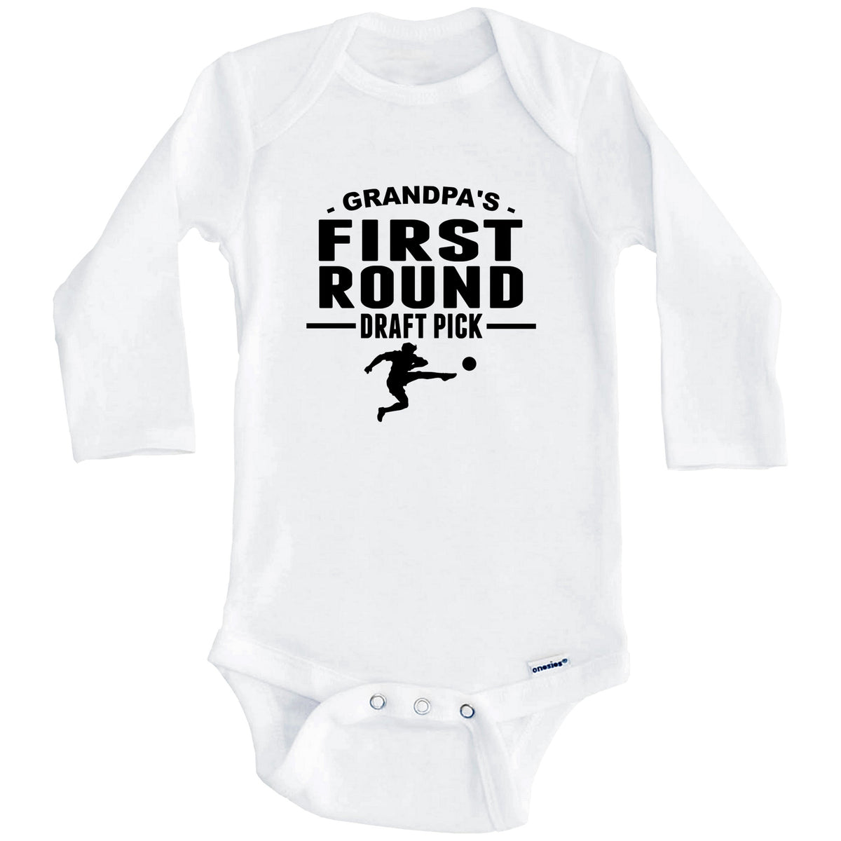Soccer Onesie - Grandpa's First Round Draft Pick Soccer Player First Grandchild Baby Onesie (Long Sleeves)