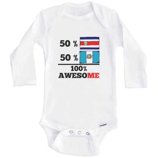 50% Costa Rican 50% Guatemalan 100% Awesome Costa Rica Guatemala Flags Funny One Piece Baby Bodysuit (Long Sleeves)