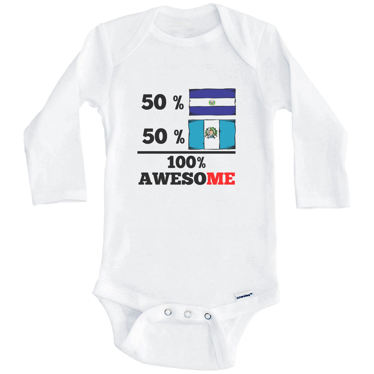 50% Salvadorian 50% Guatemalan 100% Awesome El Salvador Guatemala Flags Funny One Piece Baby Bodysuit (Long Sleeves)