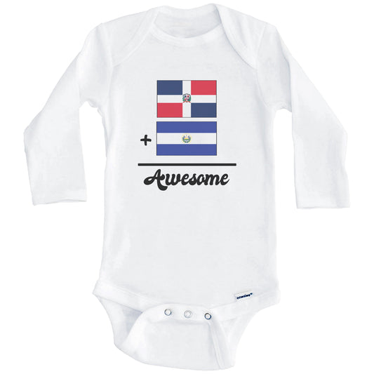 Dominican Republic Plus El Salvador Equals Awesome Cute Dominican Salvadorian Flags One Piece Baby Bodysuit (Long Sleeves)