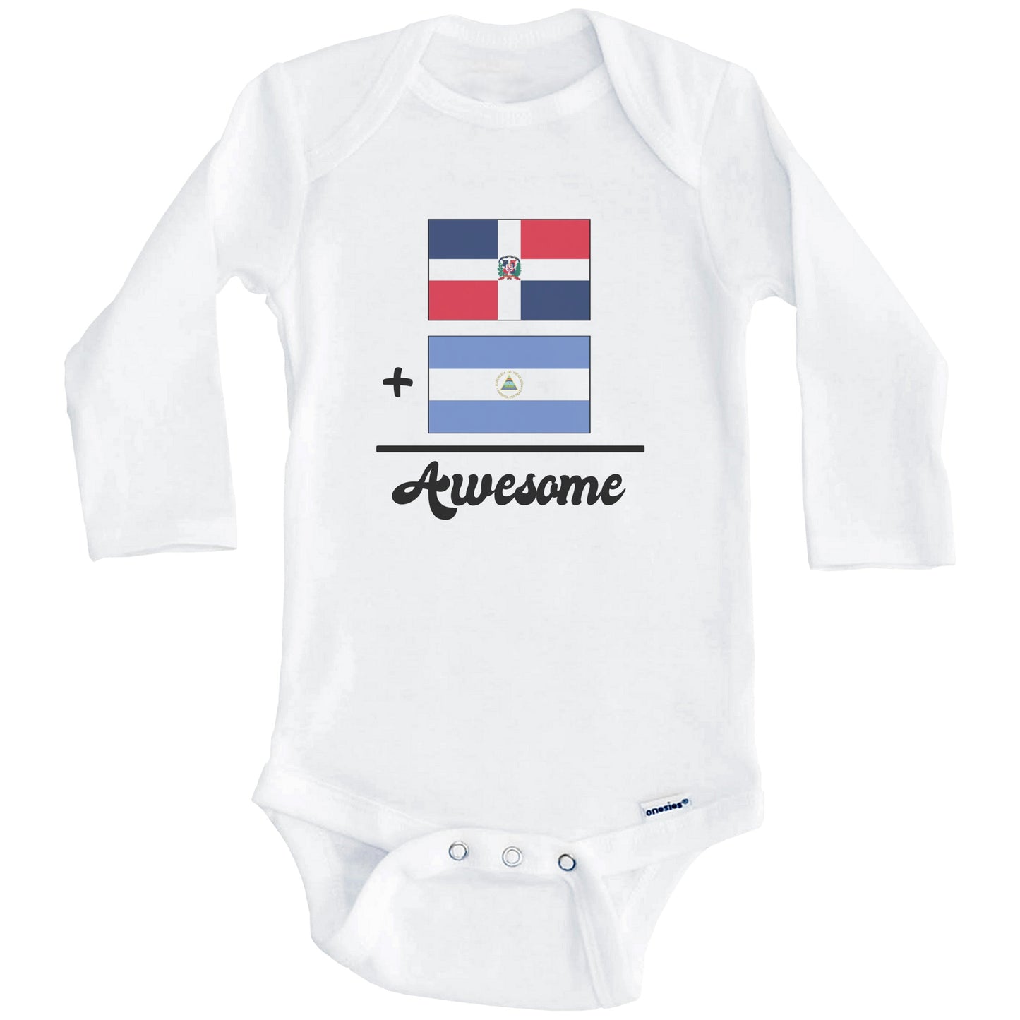 Dominican Republic Plus Nicaragua Equals Awesome Cute Dominican Nicaraguan Flags One Piece Baby Bodysuit (Long Sleeves)