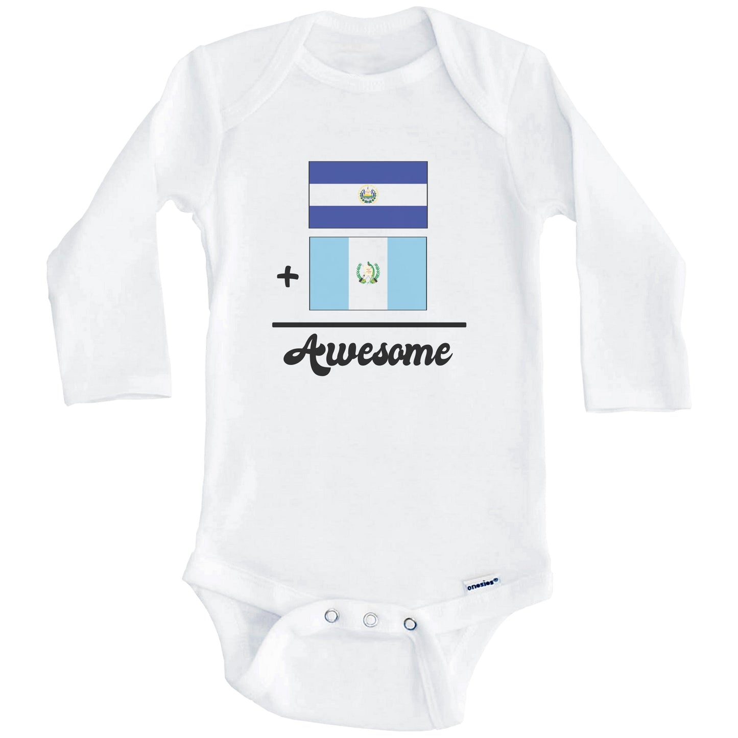El Salvador Plus Guatemala Equals Awesome Cute Salvadorian Guatemalan Flags One Piece Baby Bodysuit (Long Sleeves)