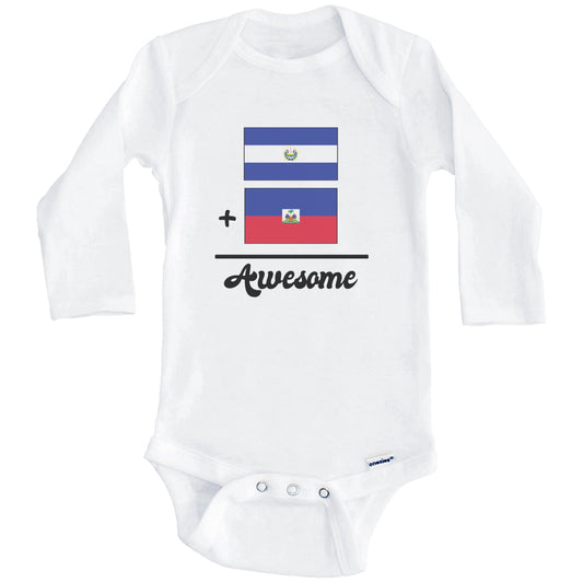 El Salvador Plus Haiti Equals Awesome Cute Salvadorian Haitian Flags One Piece Baby Bodysuit (Long Sleeves)