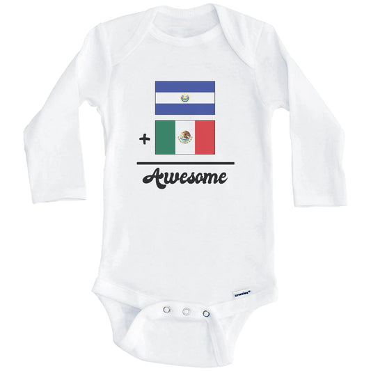 El Salvador Plus Mexico Equals Awesome Cute Salvadorian Mexican Flags One Piece Baby Bodysuit (Long Sleeves)