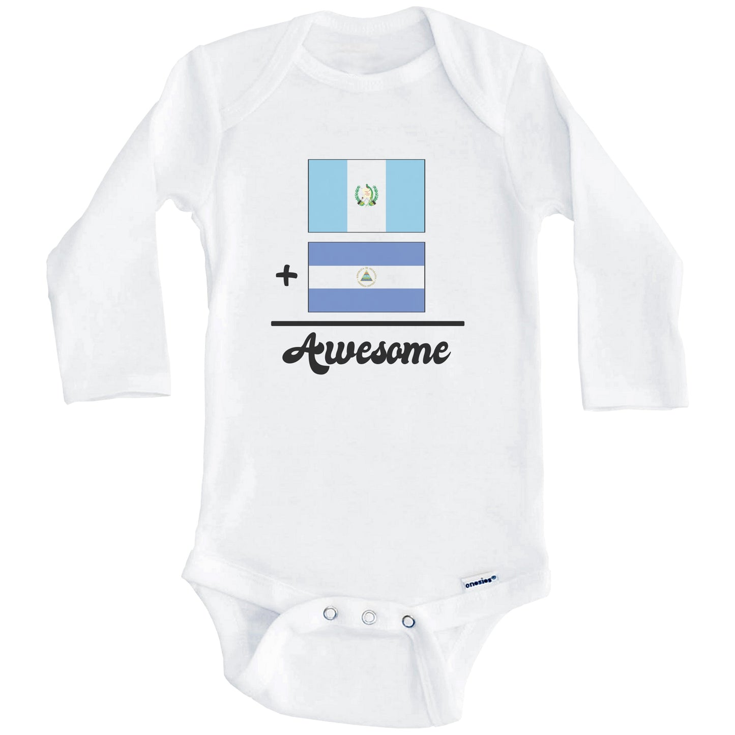 Guatemala Plus Nicaragua Equals Awesome Cute Guatemalan Nicaraguan Flags One Piece Baby Bodysuit (Long Sleeves)
