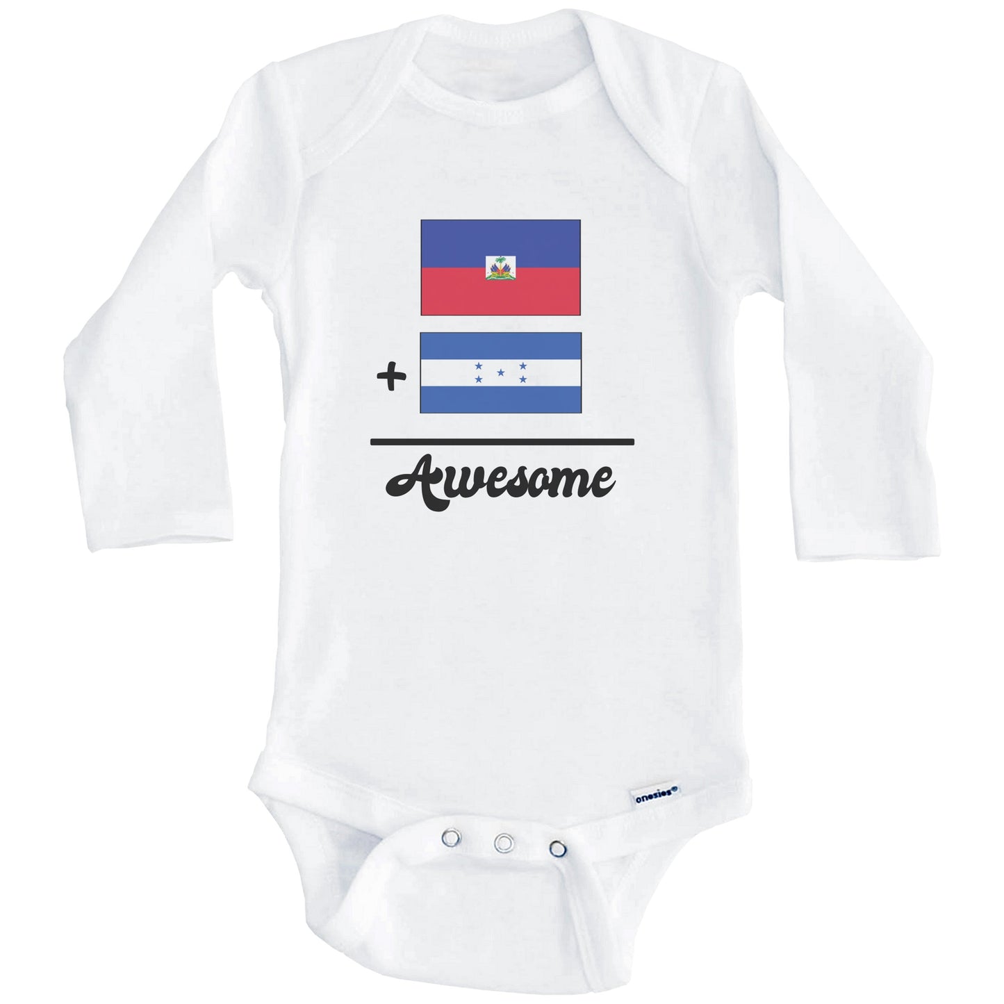 Haiti Plus Honduras Equals Awesome Cute Haitian Honduran Flags One Piece Baby Bodysuit (Long Sleeves)