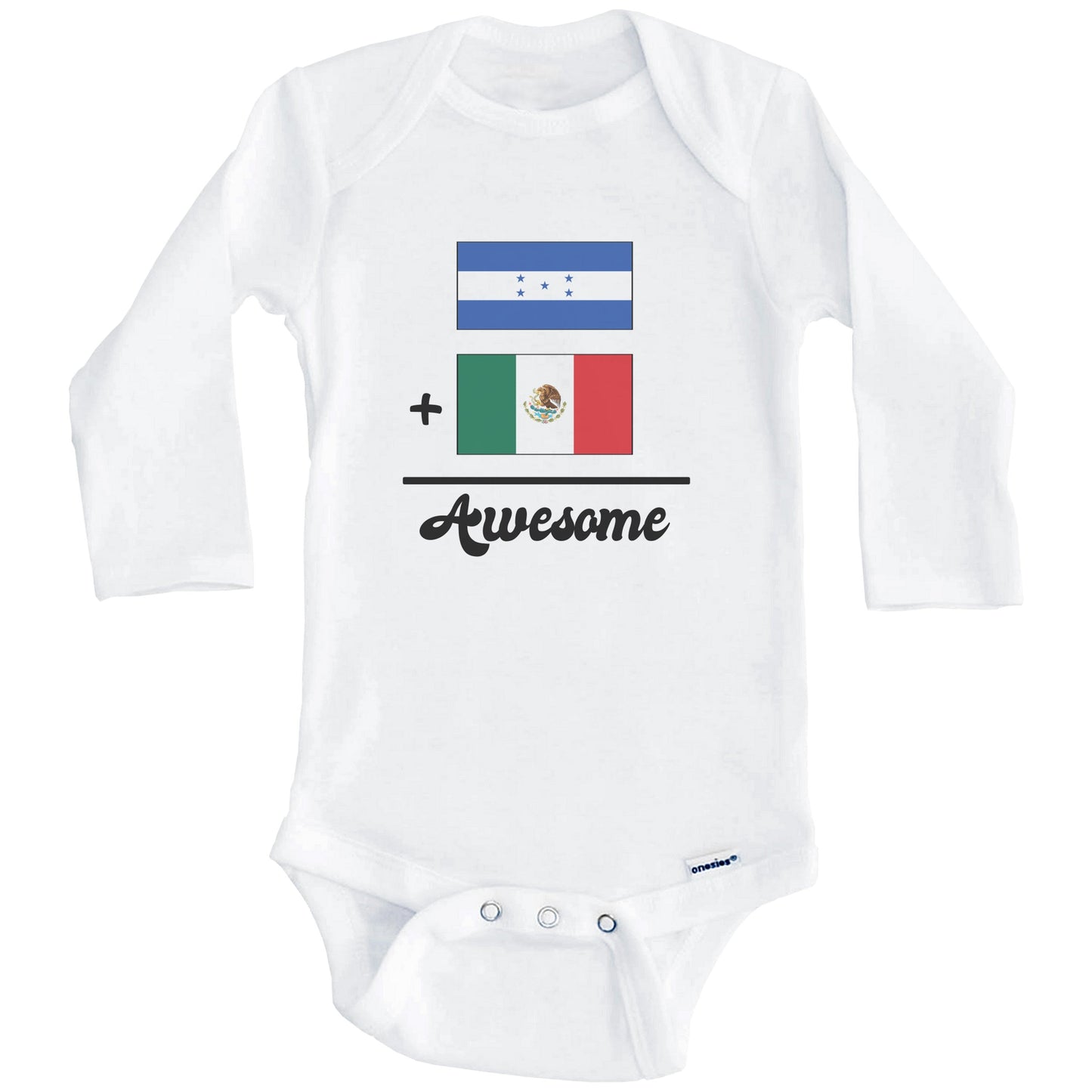 Honduras Plus Mexico Equals Awesome Cute Honduran Mexican Flags One Piece Baby Bodysuit (Long Sleeves)
