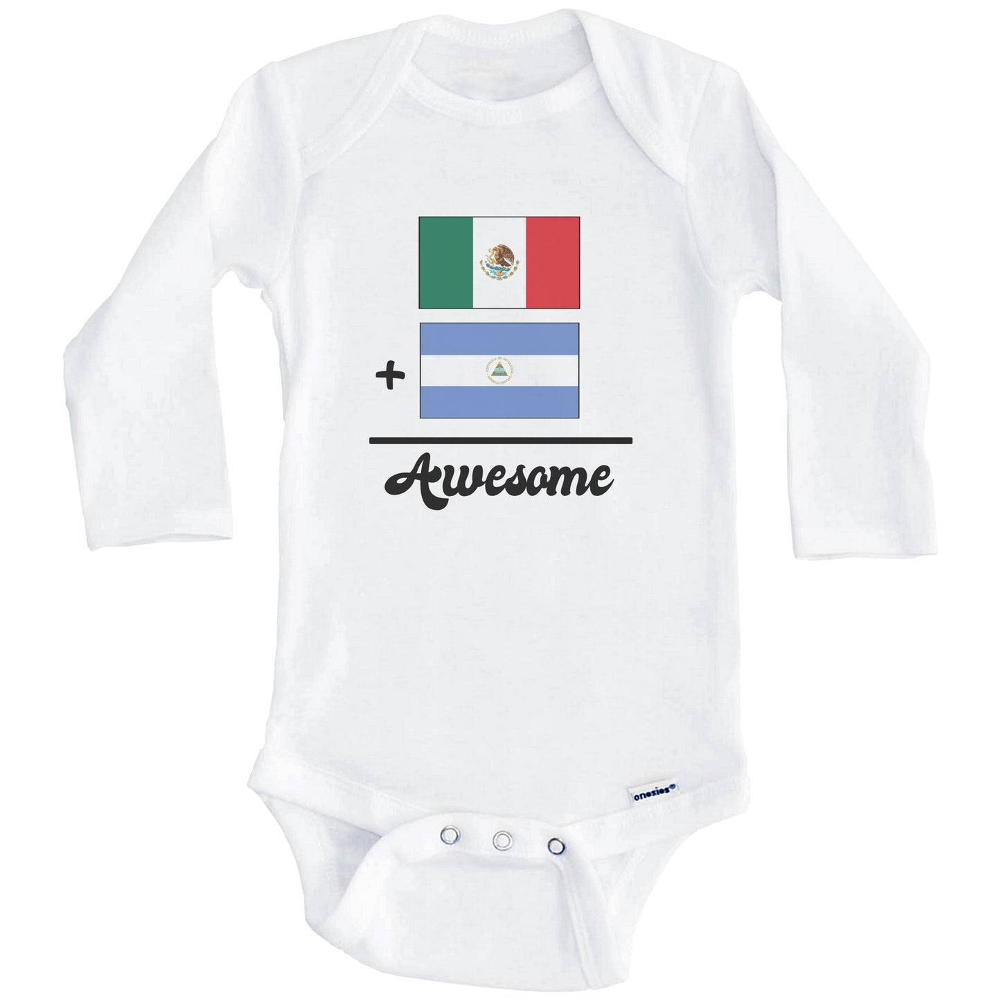 Mexico Plus Nicaragua Equals Awesome Cute Mexican Nicaraguan Flags One Piece Baby Bodysuit (Long Sleeves)