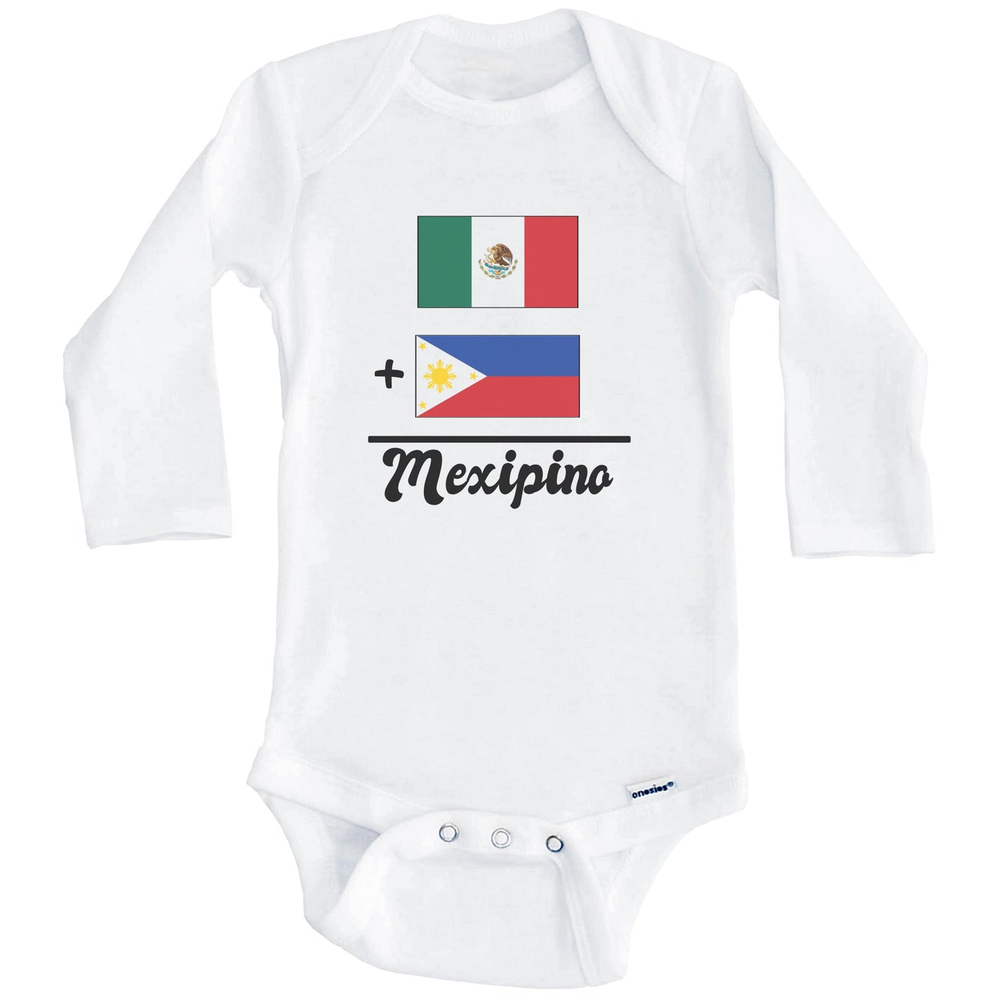 Mexico Plus Philippines Equals Mexipino Cute Mexican Filipino Flags One Piece Baby Bodysuit (Long Sleeves)