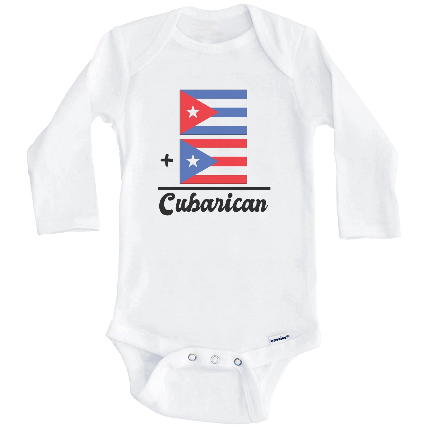 Cuba Plus Puerto Rico Equals Cubarican Cute Cuba Puerto Rican Flags One Piece Baby Bodysuit (Long Sleeves)