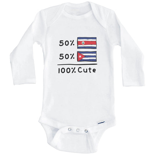 50% Costa Rican Plus 50% Cuban Equals 100% Cute Costa Rica Cuba Flags Baby Bodysuit (Long Sleeves)
