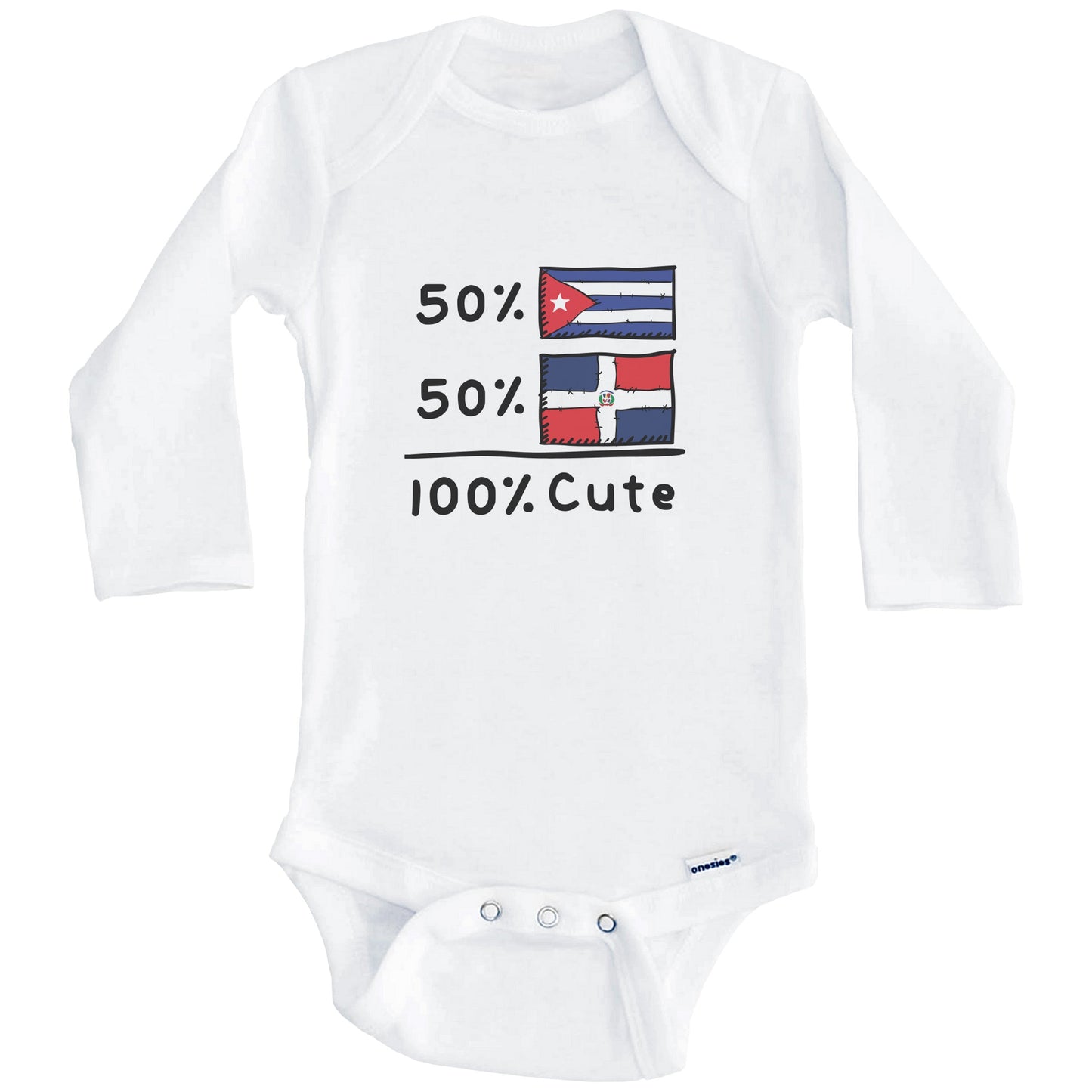 50% Cuban Plus 50% Dominican Equals 100% Cute Cuba Dominican Republic Flags Baby Bodysuit (Long Sleeves)