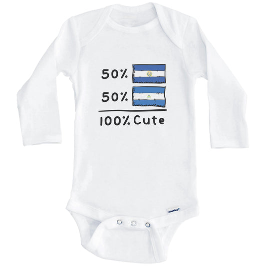 50% Salvadorian Plus 50% Nicaraguan Equals 100% Cute El Salvador Nicaragua Flags Baby Bodysuit (Long Sleeves)