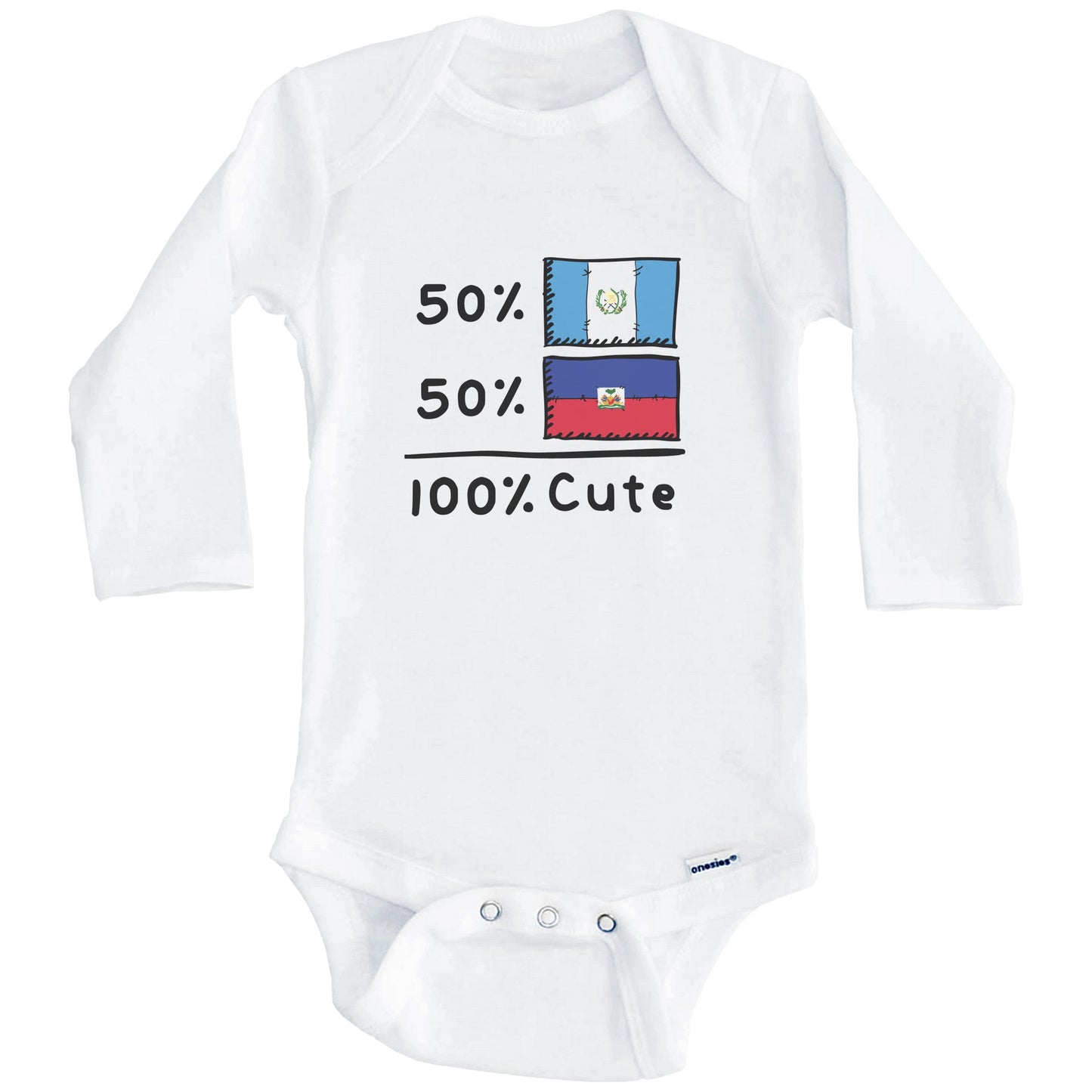 50% Guatemalan Plus 50% Haitian Equals 100% Cute Guatemala Haiti Flags Baby Bodysuit (Long Sleeves)