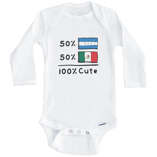 50% Honduran Plus 50% Mexican Equals 100% Cute Honduras Mexico Flags Baby Bodysuit (Long Sleeves)