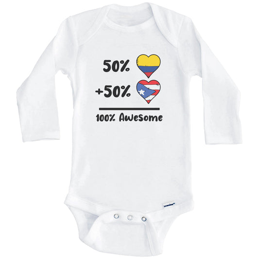 50% Colombian Plus 50% Puerto Rican 100% Awesome Colombia Puerto Rico Heart Flags Baby Bodysuit (Long Sleeves)