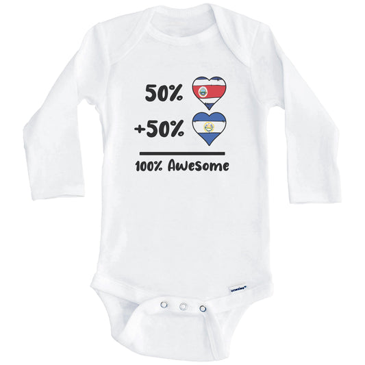 50% Costa Rican Plus 50% Salvadorian 100% Awesome Costa Rica El Salvador Heart Flags Baby Bodysuit (Long Sleeves)