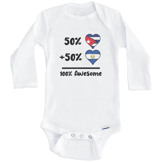 50% Cuban Plus 50% Salvadorian 100% Awesome Cuba El Salvador Heart Flags Baby Bodysuit (Long Sleeves)