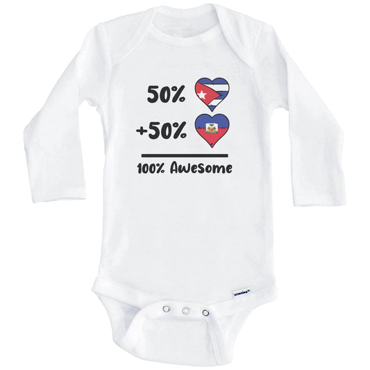 50% Cuban Plus 50% Haitian 100% Awesome Cuba Haiti Heart Flags Baby Bodysuit (Long Sleeves)
