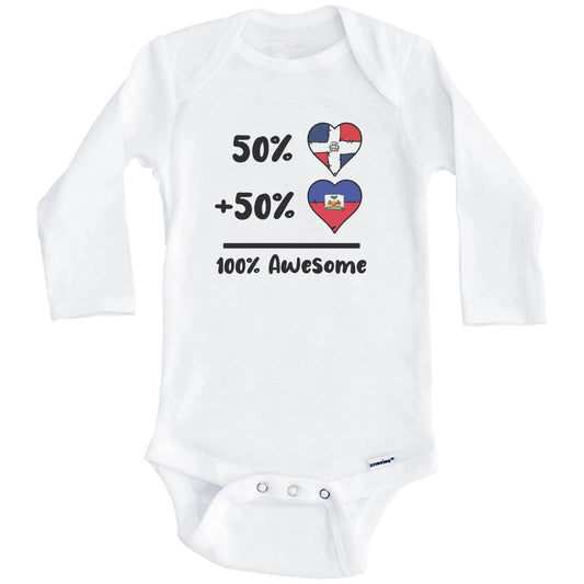 50% Dominican Plus 50% Haitian 100% Awesome Dominican Republic Haiti Heart Flags Baby Bodysuit (Long Sleeves)