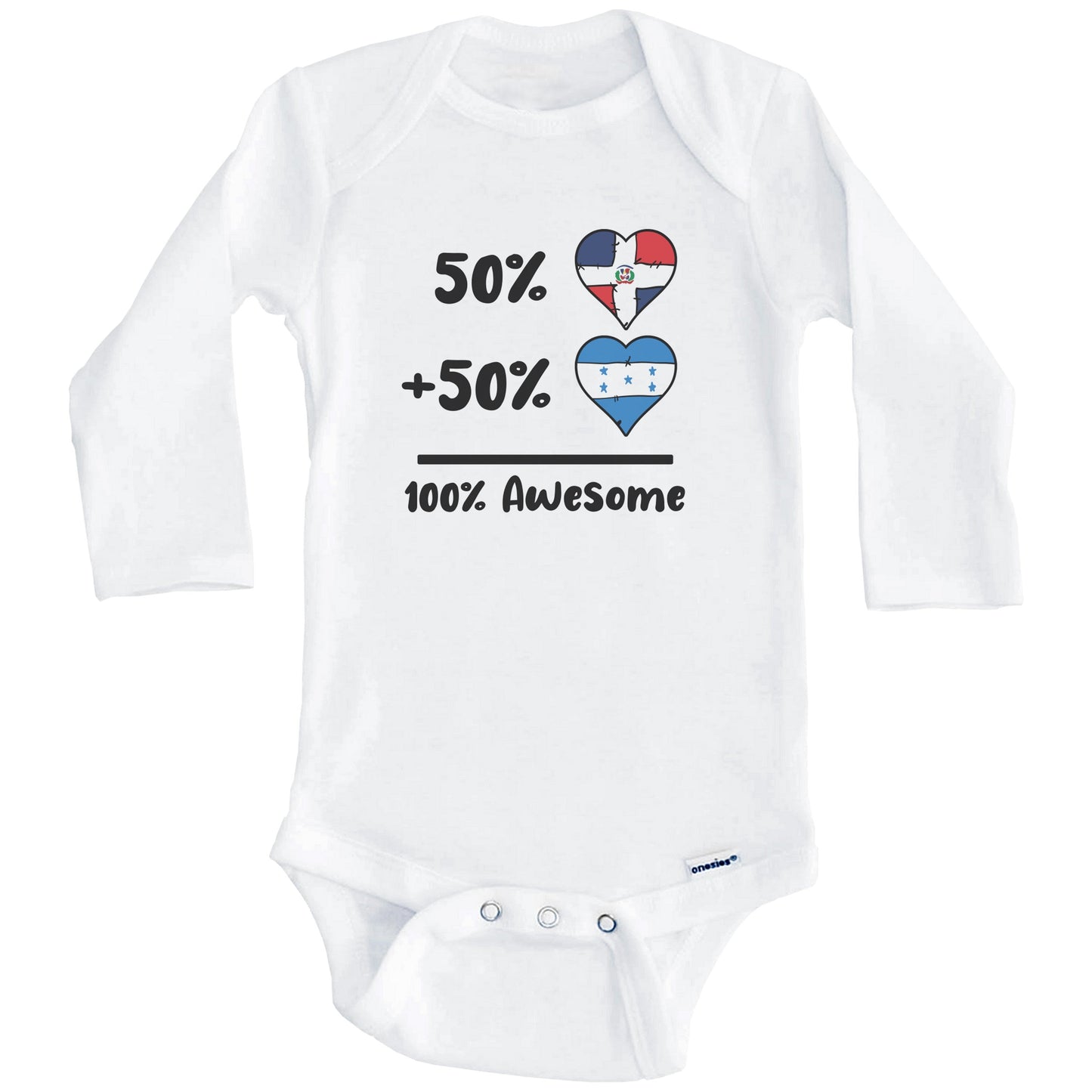 50% Dominican Plus 50% Honduran 100% Awesome Dominican Republic Honduras Heart Flags Baby Bodysuit (Long Sleeves)