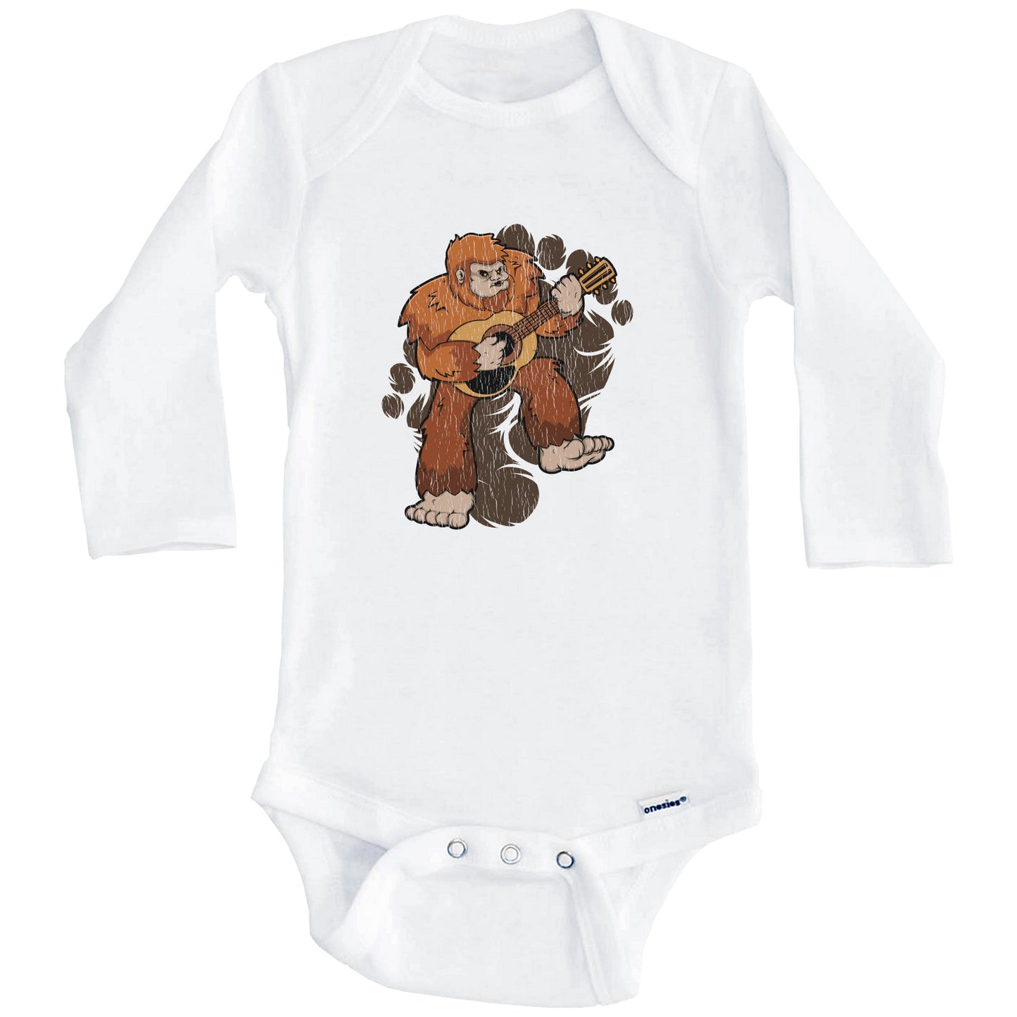 Bigfoot Guitar Baby Bodysuit - Sasquatch Playing Guitar One Piece Baby Bodysuit (Long Sleeves)