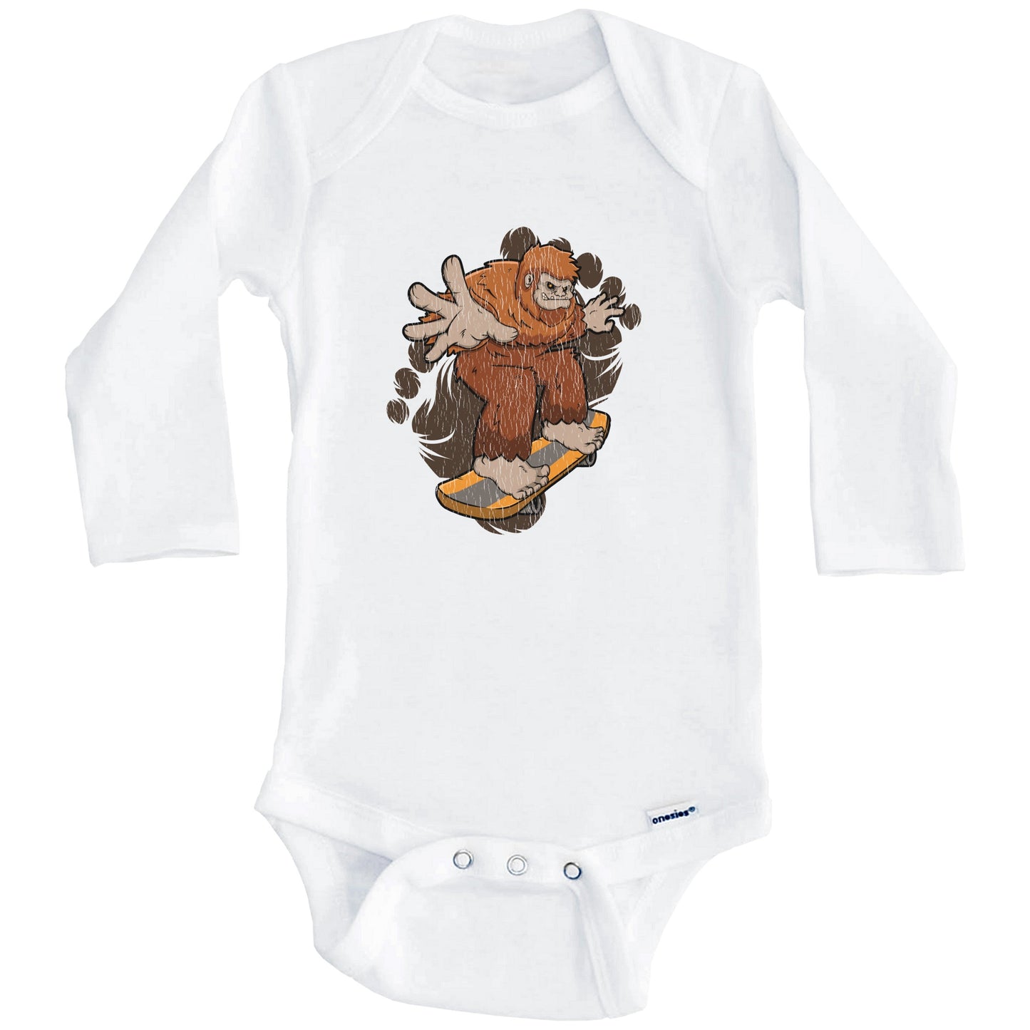 Bigfoot Skateboarding Baby Bodysuit - Sasquatch Riding Skateboard One Piece Baby Bodysuit (Long Sleeves)