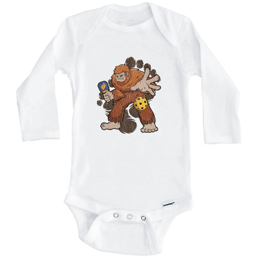 Bigfoot Pickleball Baby Bodysuit - Sasquatch Playing Pickleball One Piece Baby Bodysuit (Long Sleeves)