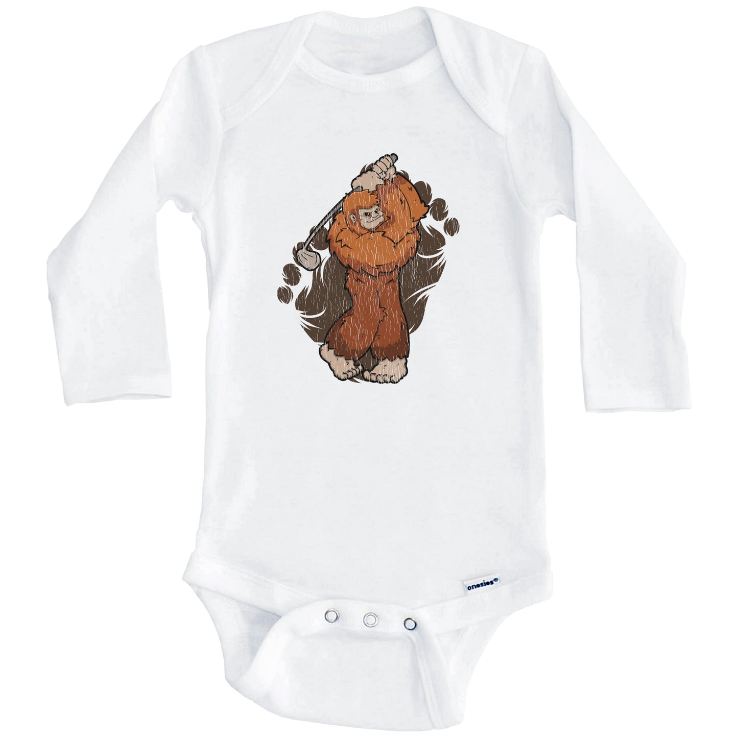 Bigfoot Golf Baby Bodysuit - Sasquatch Golfing One Piece Baby Bodysuit (Long Sleeves)