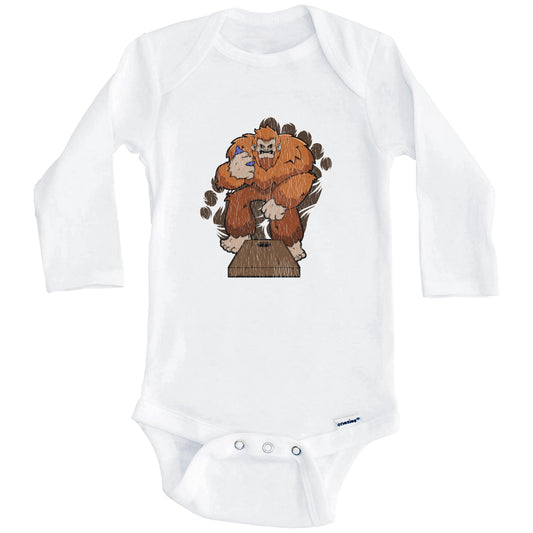 Bigfoot Cornhole Baby Bodysuit - Sasquatch Playing Cornhole One Piece Baby Bodysuit (Long Sleeves)