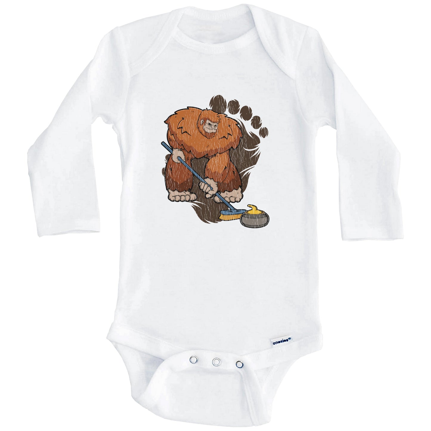 Bigfoot Curling Baby Bodysuit - Sasquatch Curling One Piece Baby Bodysuit (Long Sleeves)