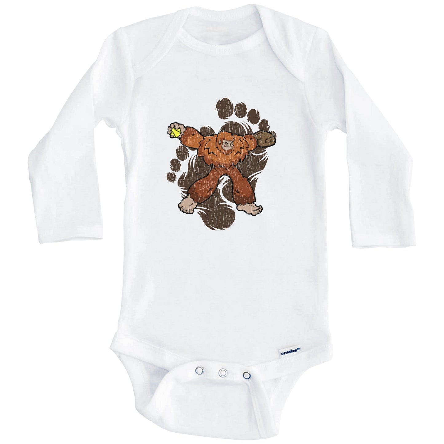 Bigfoot Softball Baby Bodysuit - Sasquatch Softball Pitcher One Piece Baby Bodysuit (Long Sleeves)